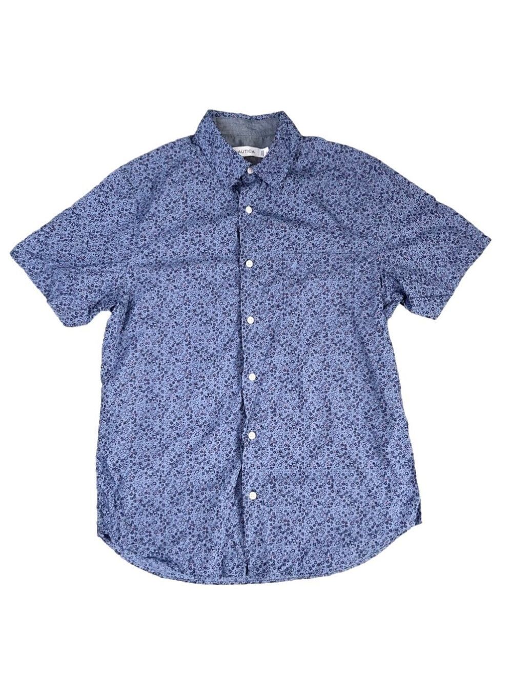 Men’s Nautica Blue Floral Print Button Down Short Sleeve Short Size Small!